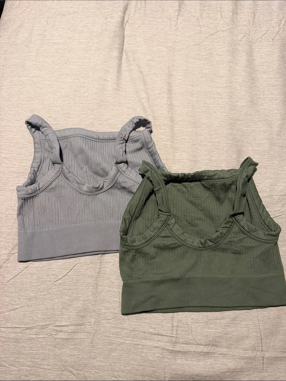 Ribbed Tank Tops (Sports Bra) - Olive Green & Light Gray (2-Pack)